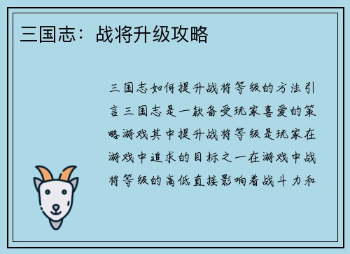 三国志：战将升级攻略